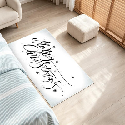 Clear Machine Washable,Merry Christmas with Modern Indoor Area Rug