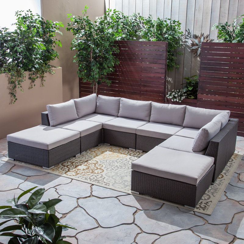 Ensemble de conversation modulaire d’extérieur avec coussins 8 pièces Ansonia