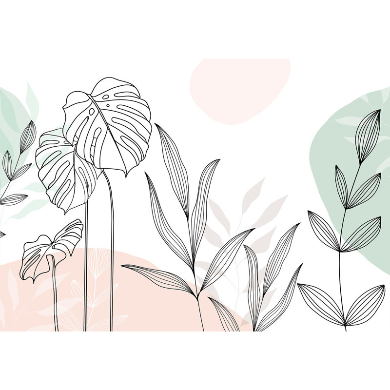 Papier peint botanique - Feuilles pastel, L 110 po x l 157 po