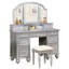 Meuble-lavabo 1pc avec tabouret, style transitionnel, couleur argent, miroir à 3 côtés, rangement de tiroir en bois massif dans la chambre à coucher et teint, tiroirs pour la décoration