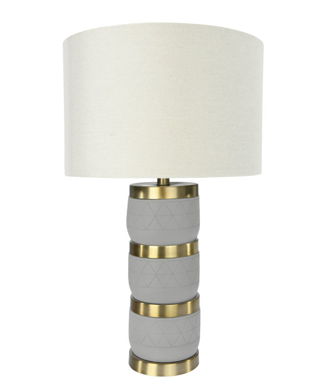 Lampe de table en béton brut avec accents dorés et abat-jour en lin, Or gris