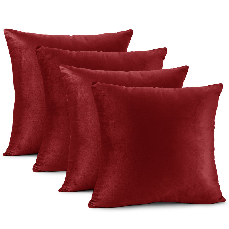 Nestl Velvet Decorative Throw Pillow Cover 4-Pack, 16"H x 16"W, Cherry Red