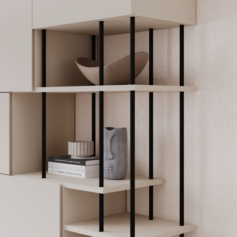 Key Modern Bookcase Display Unit with Closed Cabinets and Open Shelves, Sandstone