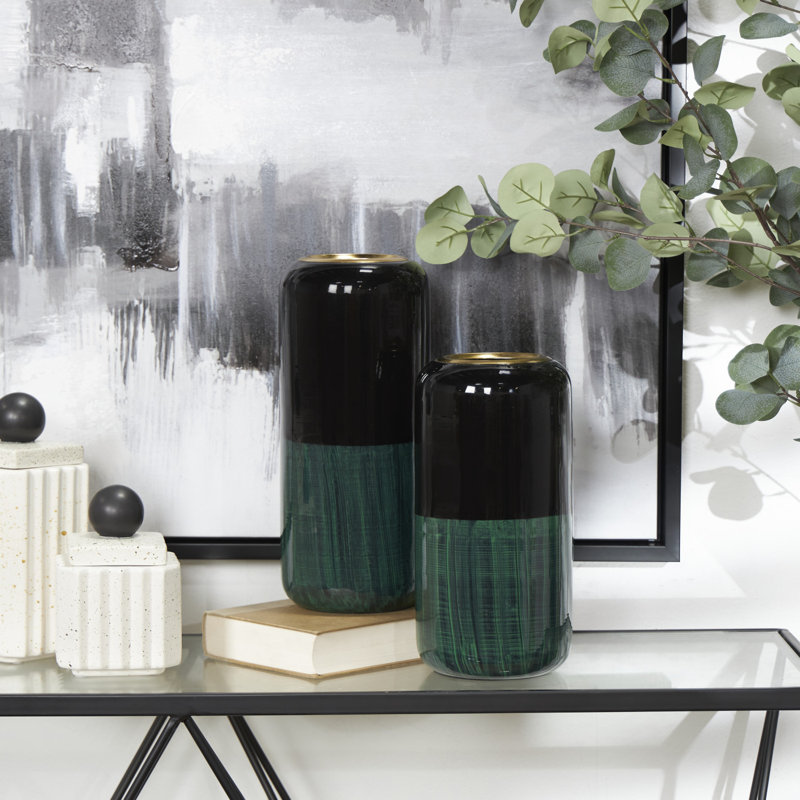 Ensemble de vases de table en métal 2 pièces Archambault, Vert, H 13 po x l 5,8 po x P 5,75 po