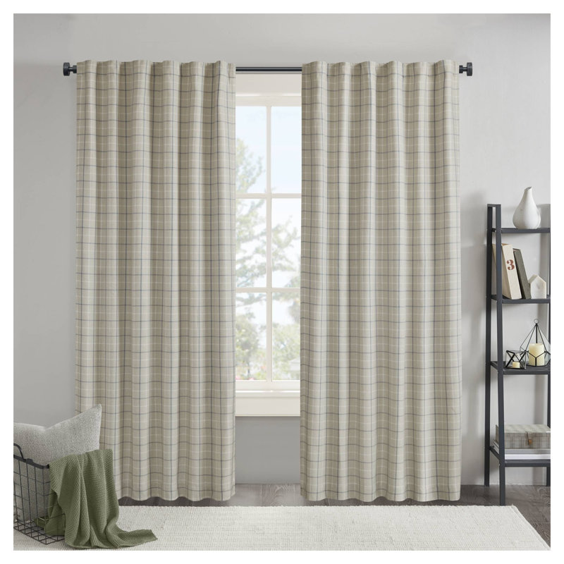 Rideau thermique à carreaux avec passe-tringle et pattes de fixation au dos, doublure polaire, 127 cm de large x 274 cm de long, polyester multicolore