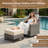 6 Piece Patio Furniture Set With Fire Pit Table, Outdoor Wicker Conversation Set With 3-seat Sofa, 2 Swivel Rocker Chairs And 2 Ottomans, All-weather Pe Wicker For Porch, Deck, Backyard, Grey/beige