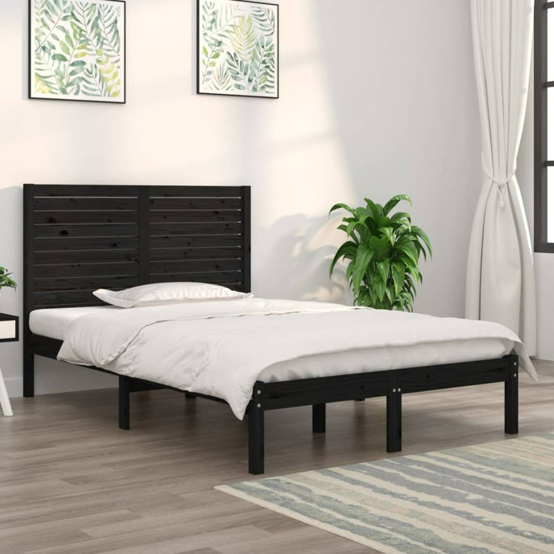 Bed Frame Solid Wood, Black, Kingsize (5')