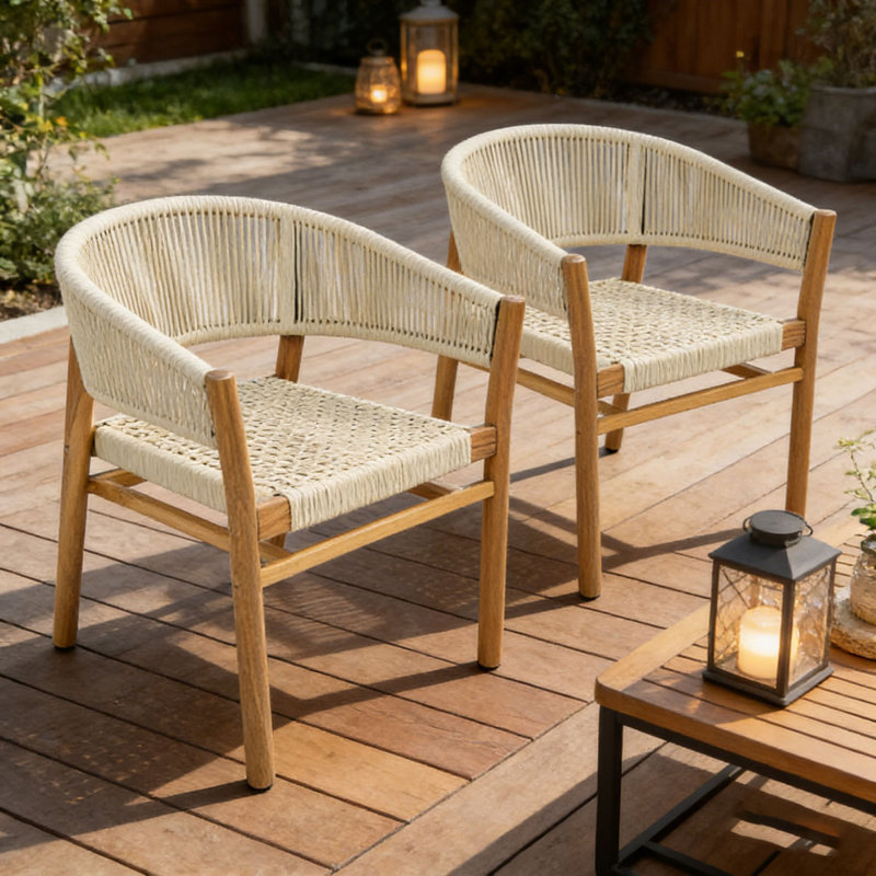 Ensemble de chaises d'extérieur en rotin tissé, Beige