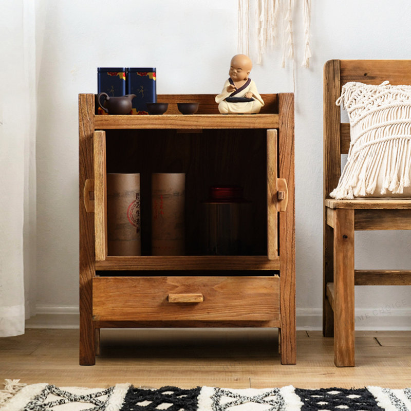 Solid Old Elm Wood Console Cabinet