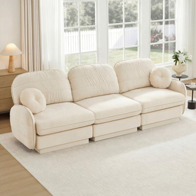 Canapé 105 po en chenille de 105 po, coussins ronds exquis et coussins de dossier matelassés, pieds de base encastrés, assise ergonomique, assemblage facile, canapé à assise profonde pour le salon