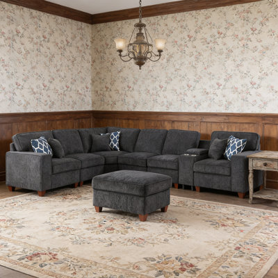 L-shaped Sectional Sofas With 6 Throw Pillows/Console Cup Holders/Usb Charging Corner Couch With Ottoman For Living Room Apartment