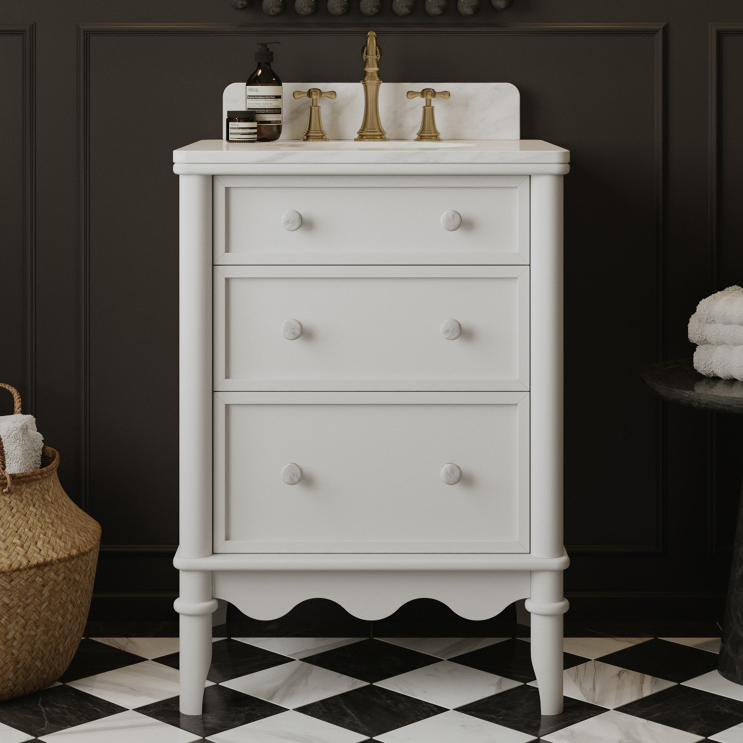 Juliette Bathroom Vanity, White, 34" H x 24" W x 20" D