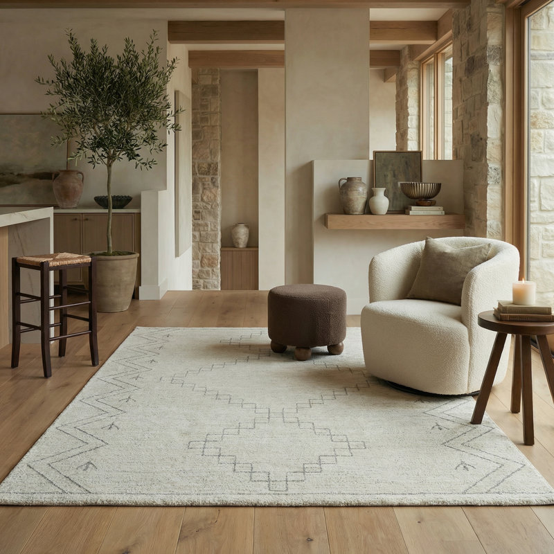 Tapis d'intérieur / beige Boho de 4 pi x 6 pi (3 pi 11 po x 5 pi 7 po) de style branche à tapis Avela, moderne, à poils moyens et résistant aux taches