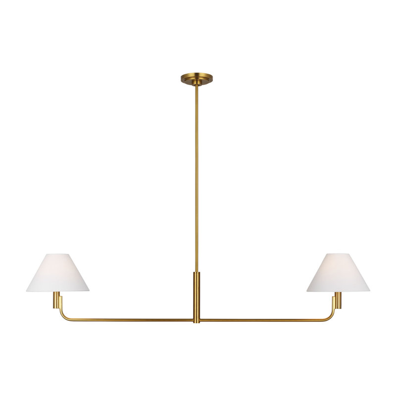 Lansvale Sean Lavin Courson Dining Room Chandelier With White Linen Shade, Burnished Brass, 10" H x 40.5" W x 40.5" D