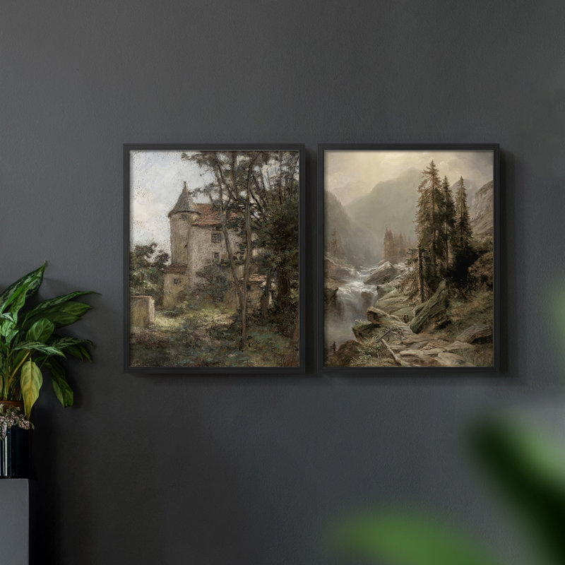 «Vintage Landscape XXXV», impression giclée sur cadre - ensemble de 2, Noir, noir, noir, noir, H 14 po x l 22 po