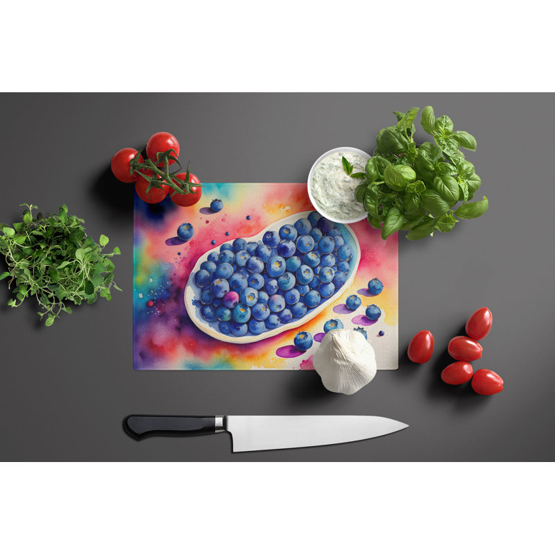 Colourful Blueberries Glass Cutting Board Large