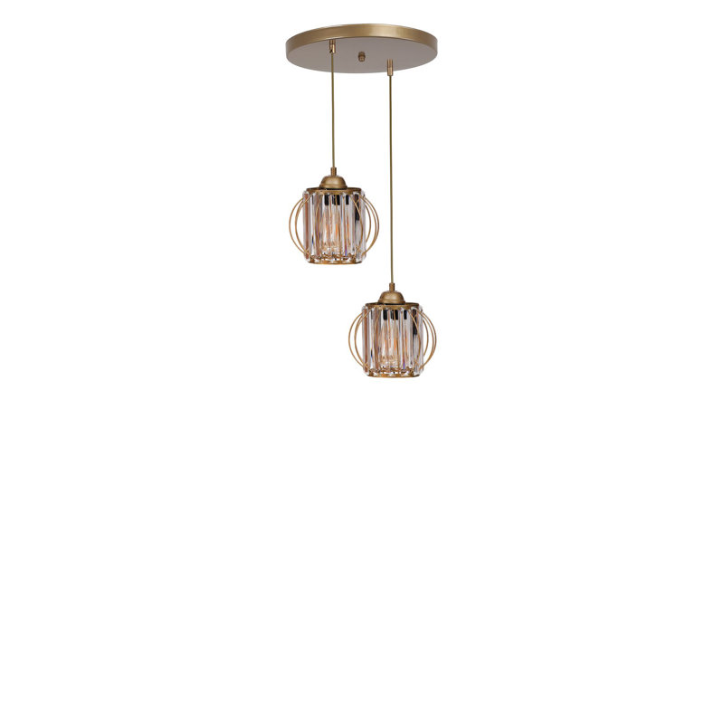Élégant lustre en métal doré, hauteur réglable, 7,5 po x 19,7 po | Corps en métal durable et capuchon en verre, 2 x douilles E27 (40 W maximum) | pour la salle à manger et le vestibule, luminaire élégant pour les maisons modernes