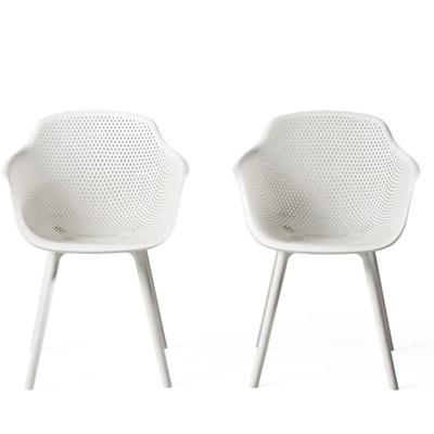 White Polypropylene Lotus Chair Outdoor Seating - Weather , Stable Structure, Perforated Diamond Pattern For Elegance Dining Furniture Polypropylene, , Construction & Elegant