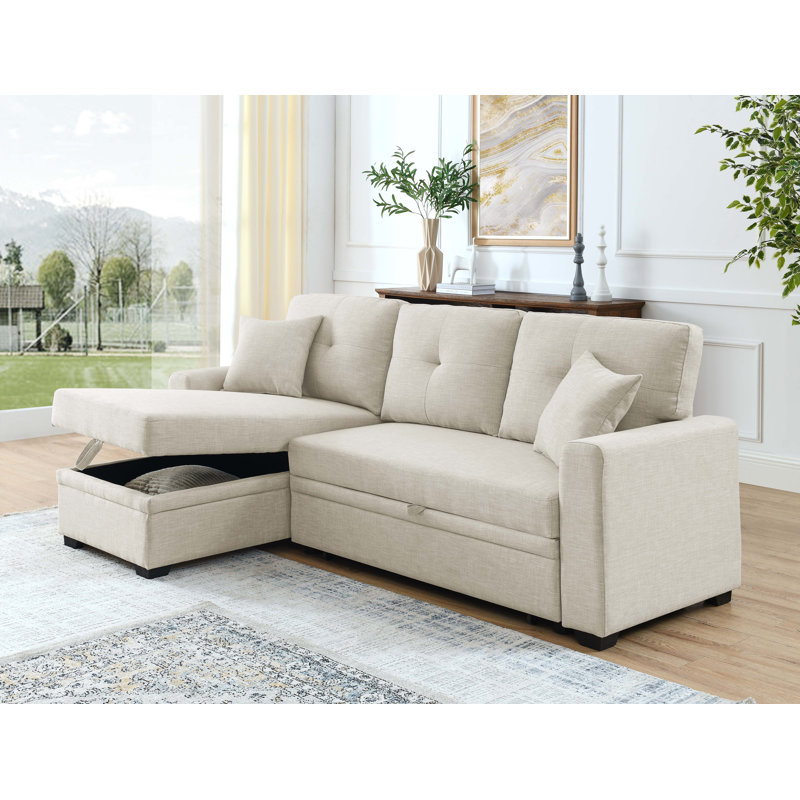 Sem Upholstered Sleeper Sofa, Blue Polyester, Left Hand Facing