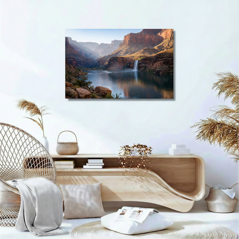 Ensemble de 1 tableau sur toile représentant une cascade de montagne, H 28 po x l 40 po, Toile tendue