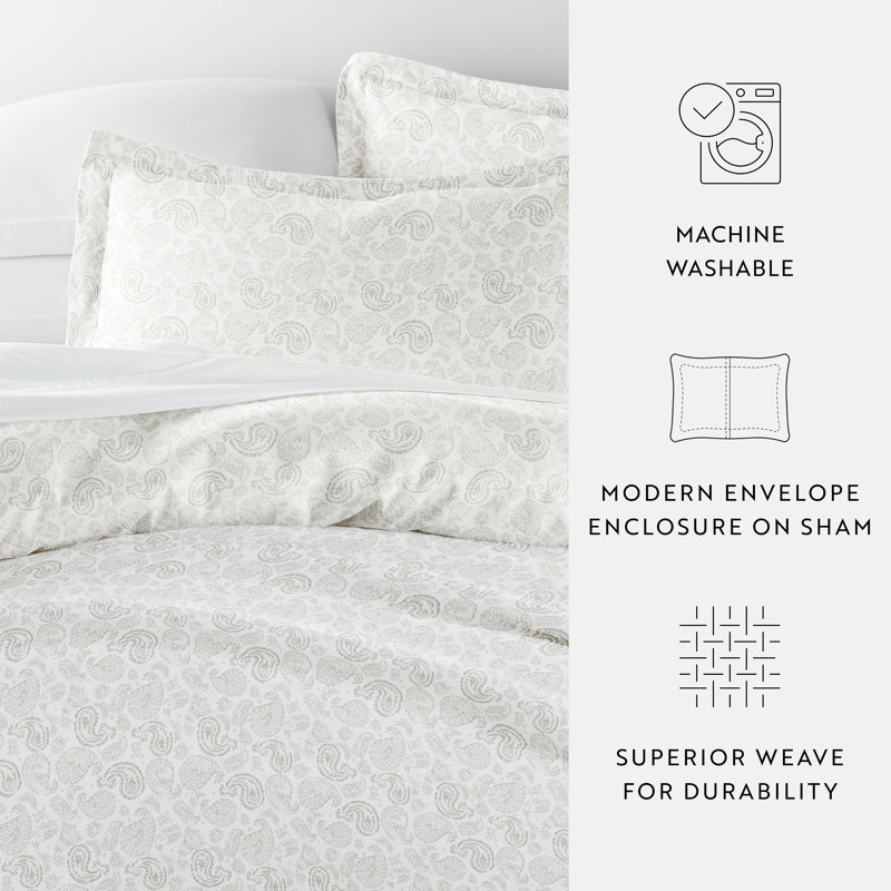 Simply Soft Traditional Paisley Duvet Cover Set, Light Gray, Queen Duvet Cover + 2 Standard Shams