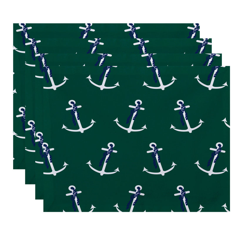 Ensemble de napperon à imprimé whimsy 4 pièces Hancock Anchor, Vert