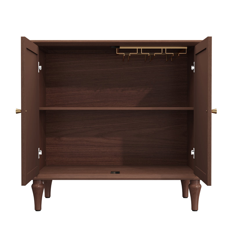   Gurbachan 31" Mid-Century Buffet with Adjustable Shelves and Removable Tall Wine Glass Rack, Brown