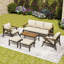 Ensemble de conversation de patio 6 pièces avec table basse, canapé, chaises, repose-pieds et coussins en bois d'acacia-1727367364