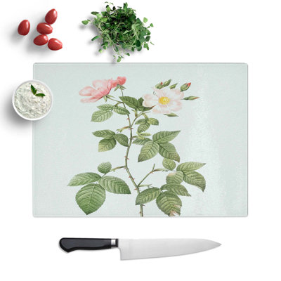 Tempered Glass Redleaf Rose in Bloom by Pierre-Joseph Redoute Chopping Board