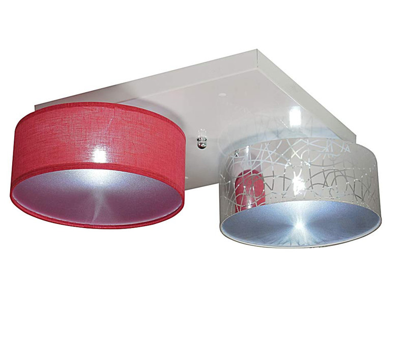 Pulley Fabric Semi Flush Mount, Silver/Red