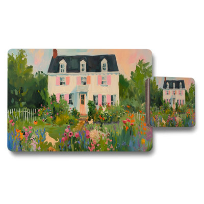 Colorful Cottage Garden Placemats And Coaster Set With Floral Painting