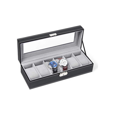 6 Slots Watch Box OrganizerBlack Watch Holder Stand Display Storage Case