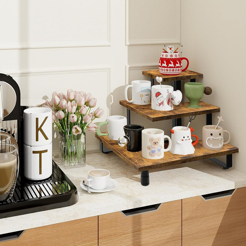 3 Tier Wooden Retail Display Shelves, Portable Display Rack For Retail Counter Top Craft Shows Tradeshows, 3 Step Corner Tiered Table Display Tower Stand For Cupcake Jewellery Display
