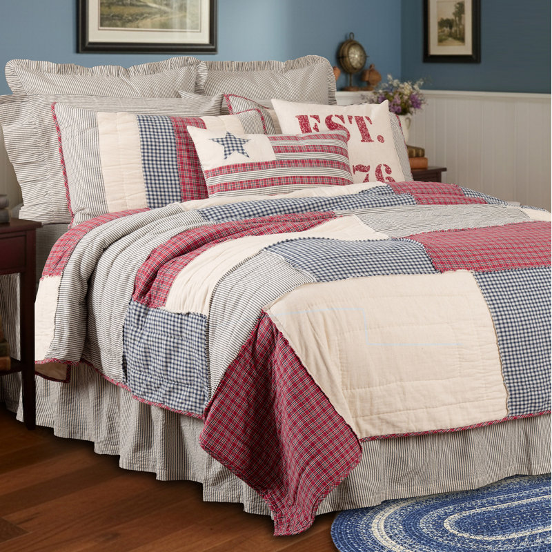 Courtepointe réversible Hatteras Americana - rouge / coton blanc / bleu denim, Très grand luxueux