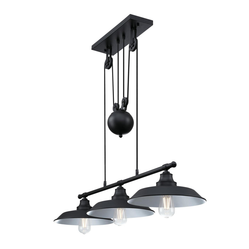 3 - Light Kitchen Island Pendant, 32" H x 40" W x 12" D, Incandescent, Matte Black
