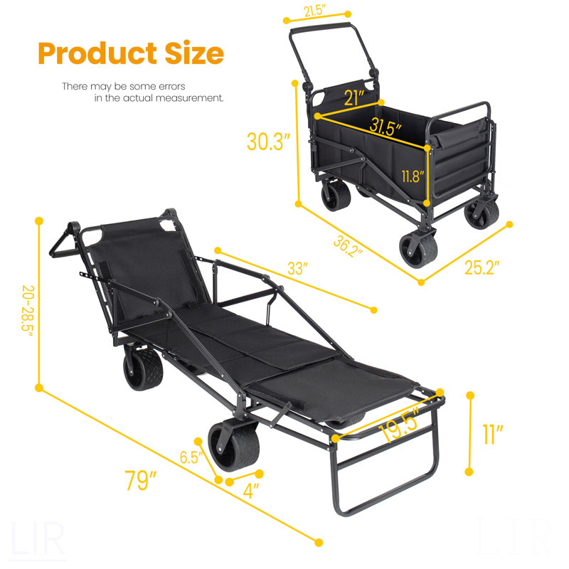 Chariots pliants multifonctionnels 2 en 1, chaise de plage convertible avec roues tout-terrain, capacité de 650 lb