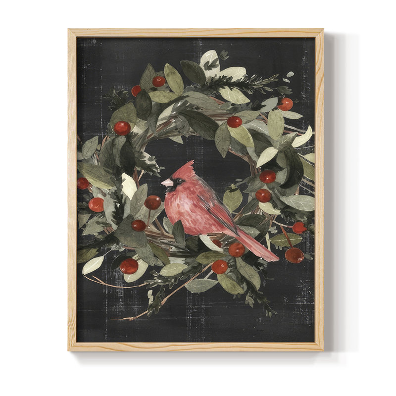 «Christmas Cardinal I», reproduction encadrée - bois massif, Naturel, H 30 po x l 24 po
