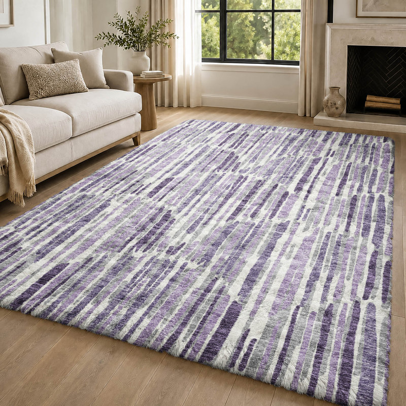 Tapis Dream Shag ADS739 Lines, lavable à la machine, de qualité supérieure, Purple, 10' x 14'