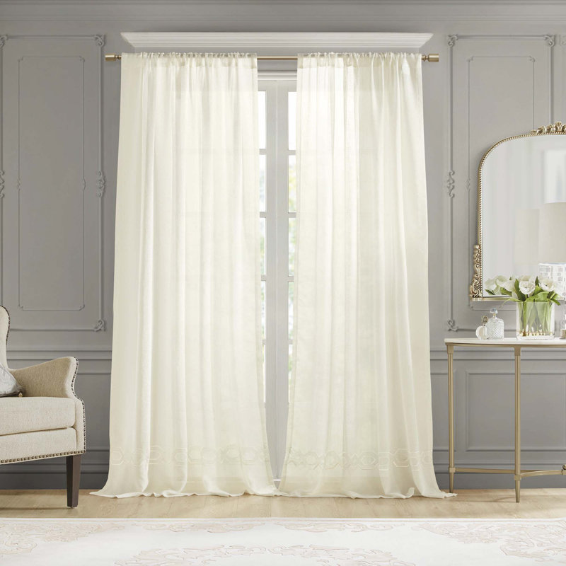 Embroidery Curtain Panel (Only 1 Pc Panel), 52" W x 84" L, Ivory