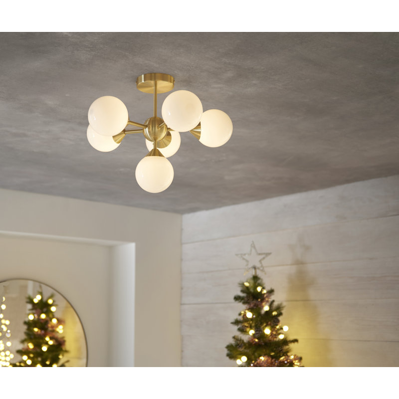 Jaxon Semi Flush Mount, Satin brass/gloss white glass