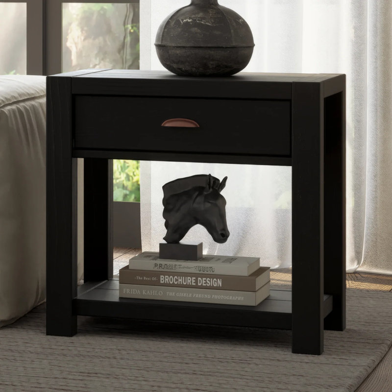 Table de bout en bois massif Montauk, Noir campagnard