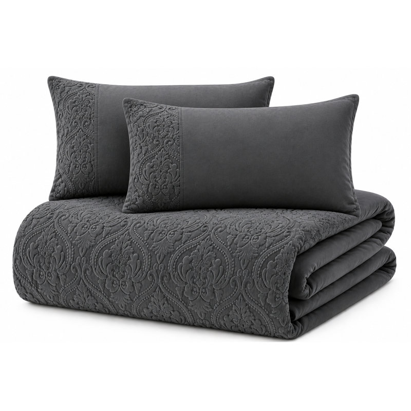 Damask Velvet Duvet Cover Set with Pillowcases, Double