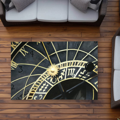 Astrologic Clock - Black Office Outdoor Area Rug for Home Decor