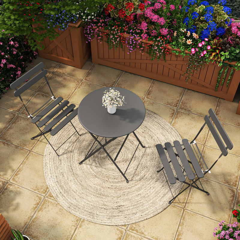 Bistro Table and Chairs Set of 2, 3 Piece Outdoor/Indoor Folding Patio Bistro Sets, 2 Chair Patio Furniture Set with Table, Premium Frame Foldable Coffee Tables for Balcony, Yard, Garden, Grey