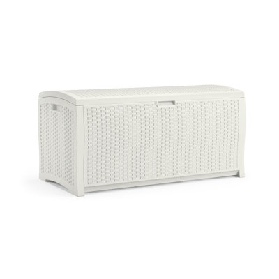 Suncast 99 Gallon Wicker Resin Lockable Deck Box in Off White by Suncast