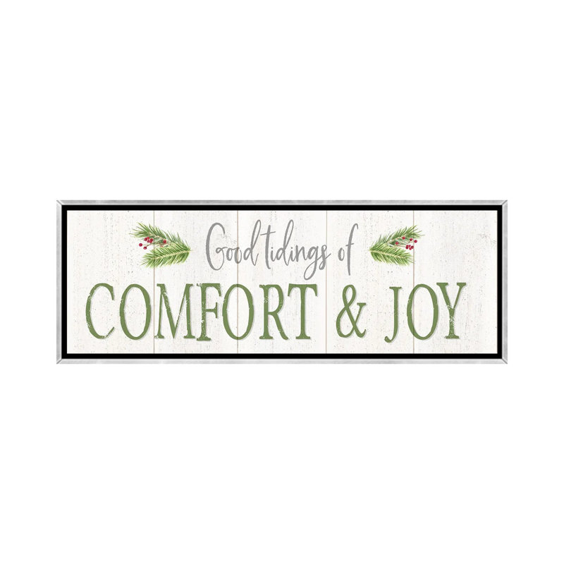 «Peaceful Christmas Horizontal Comfort & Joy» par Tara Reed - impression d'art textuel, Toile avec cadre argenté