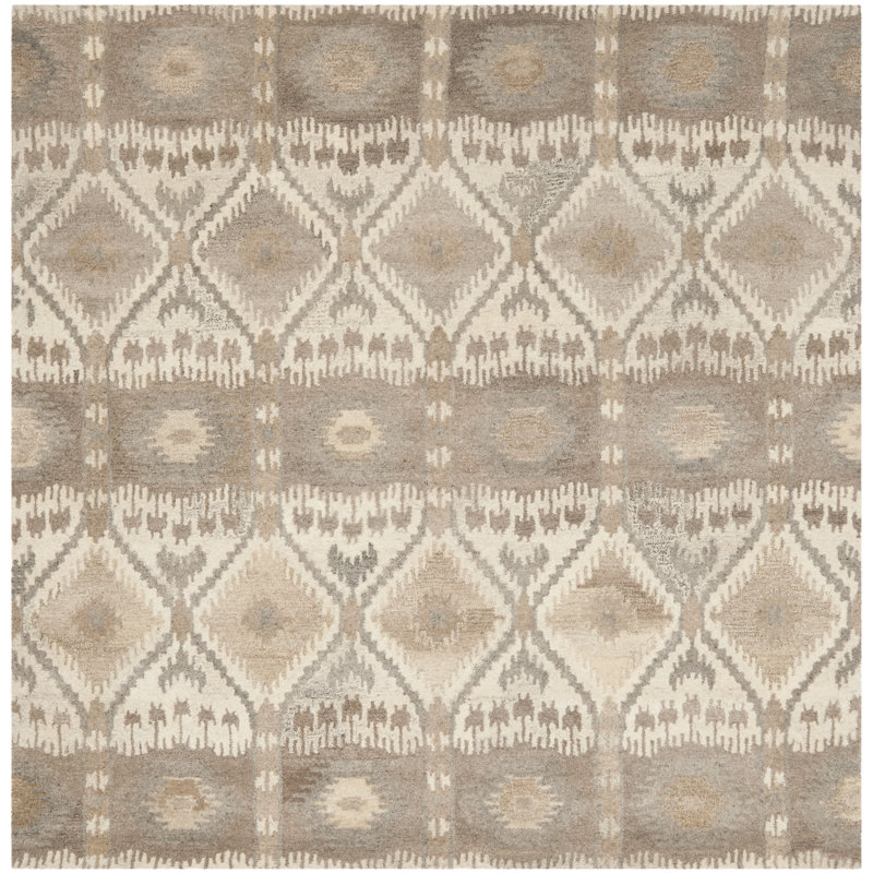 Tapis beige / gris en coton touffeté à la main Kouerga, Carré 7 pi