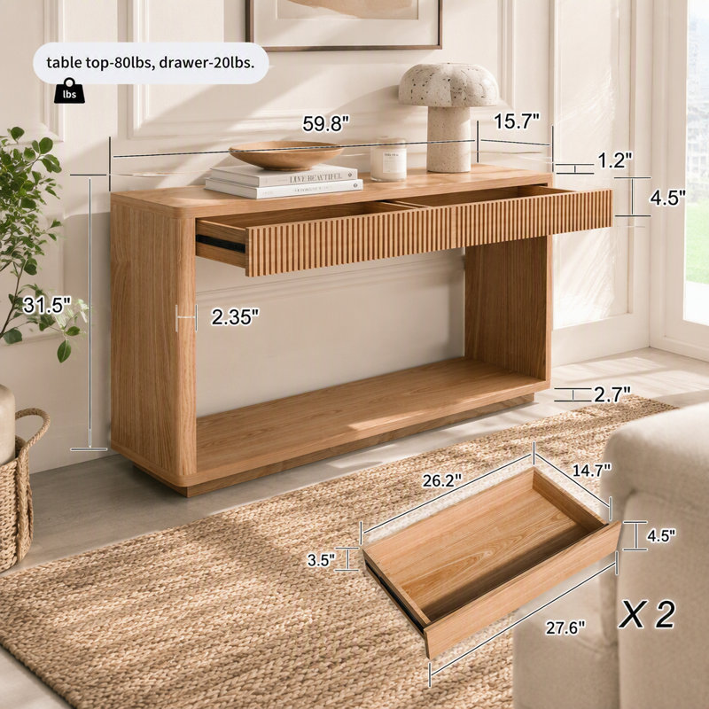 Console à 2 tiroirs Modern, Bois naturel
