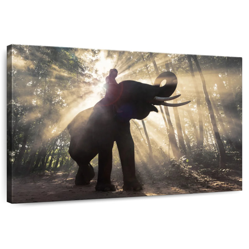 Éléphant et cavalier asiatique Brampt, H 16 po x l 24 po