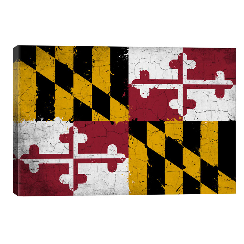 Maryland Cracked Fresh Paint State Flag 1 Piece Wall Art on Canvas, 101.6 cm H x 66.04 cm W x 3.175 cm D, No Frame